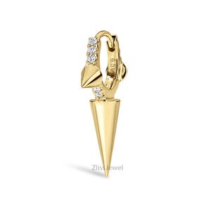 Celebrity Hoop 8MM Triple Long Spike Diamond Eternity Hoop Earring 14K solid gold Lab Grown Diamond Eternity Clicker Earring Lobe Piercing