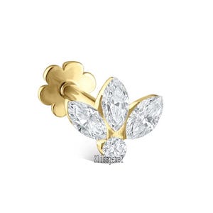 Invisible Set Diamond Lotus Stud Earring Marquise Diamond Earring Diamond Piercing For Her 10K Solid Gold Marquise Daith Stud