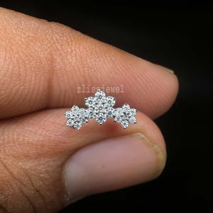 14k Solid Gold Three Flower Garland Diamond Threaded Stud Earring Diamond Earring for women Ear Piercing stud for mother Single stud Earring