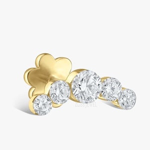 Florence Sparkle five diamond Invisible Set Open Curve Threaded Single Stud 10K Gold Stud Earring Conch Piercing