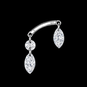 Margaret Floating Marquise and Round Diamond Drape, Unique Ear Set Up 16g Threaded Flatback Stud, Helix Threaded Stud Piercing