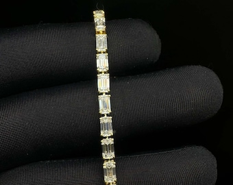 14K Solid Smaragd Cut Labor gewachsene Diamant Tennis Armband, zierliche minimalistische funkelnde Diamant Kette, elegantes feines Schmuck Geschenk für Frauen
