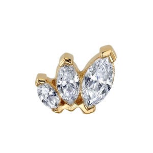 Tiny French Kiss Theaded Stud Invisible Set Marquise Diamond stud Cartilage Earring 14K Gold Triple Marquise Tragus Piercing Helix Piercing
