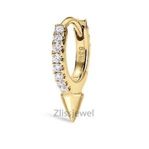 9,5 mm einzelner kurzer Diamant-Eternity-Creolen, 14 Karat Gold, elegante Creolen, kleine Creolen, Pavé-Ohrringe mit Diamanten