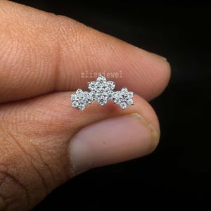 Grace 14k Solid Gold Three Flower Garland Diamond Threaded Stud Earring Diamond Earring for women Ear Piercing Single stud Earring Gift Her