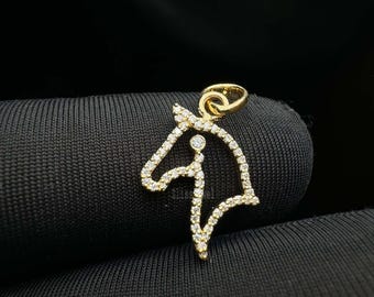 14K Solid Gold Horse Pendant Necklace, Lab Grown Diamond Charm, Dainty Gold Animal Necklace, Equestrian Jewelry Gift for Her.