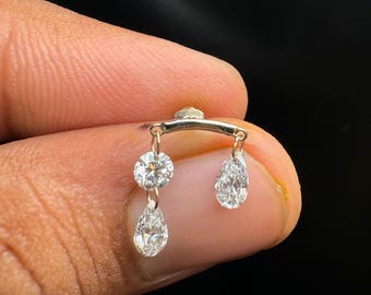 Piercing Shirley de oro de 14 quilates con doble pera flotante y diamante redondo, con forma de hélice, con rosca de 16, 18 y 20 g.