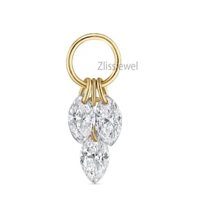 Floating Diamond Plume Charm Floating Marquise Lab Grown Diamond Charm Threaded Stud Earring 14k Solid Gold jump ring Threaded Charm Earring