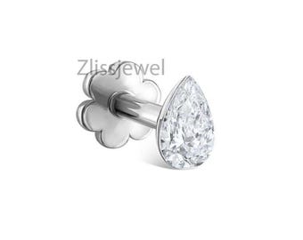Unsichtbarer Set Diamant Pear Gewinde Ohrstecker birnenform lab."