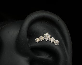 Five Flower Garland Stud Earring, 14k Gold Diamond Cluster Tragus Stud Earring Cartilage Earring Conch Earring Helix Labret Stud Flat Back