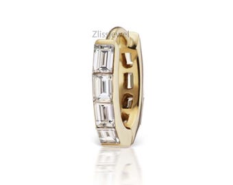 14k Gold Invisible Set Baguette Diamond Eternity Hoop Earring LabGrown Diamond Earring Baguette Hoop Earring Huggie Earring Last Minute Gift
