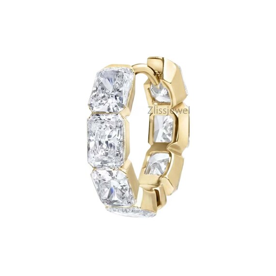 Andria Radiant Cut Invisible Set Labgrown Diamond Eternity Hoop 14K Gold Earring Conch Helix Piercing Cartilage Clicker Jewelry Gift For Her