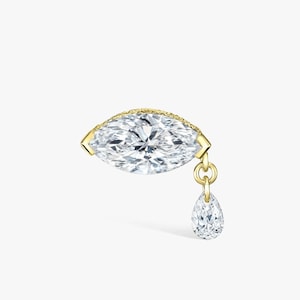 Kolczyki Adeline Single Teardrop Marquise Diamond Threaded Stud Earring 14K Gold Stud Earring Pear Dangle Drop Piercing