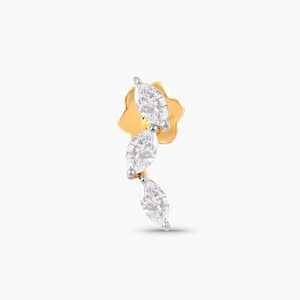 Invisible Diamond Threaded Stud Earring, 14k gold helix earring, cartilage flat back stud for earring stack, Marquise internally threaded
