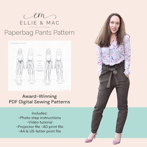 Patron de couture pantalon paperbag avec tutoriel taille XXS - 5XL - patron de couture numérique PDF - téléchargement immédiat