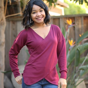 Padrão de costura para blusa e vestido cruzados - 12 tamanhos XXS - 6XL - Arquivo para projetor - Padrão de costura em PDF - Arquivo A0 - Arquivo A4 US letter - Tutorial em vídeo