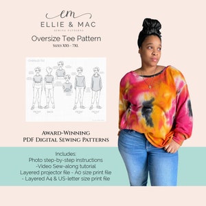 Oversize Tee Sewing Pattern: XXS-7XL, Multiple Lengths (PDF Pattern)