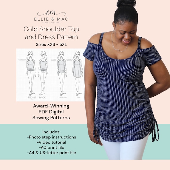 ladies top dress patterns Ladies' Tidal Top & Dress Easy PDF Sewing Pattern by Love Notions, Print-At-Home Format