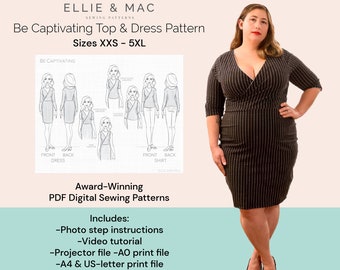 Be Captivating Dress + Top sewing pattern with video tutorial sizes XXS - 5XL | Ellie and Mac Patterns | Instant Download PDF sewing pattern
