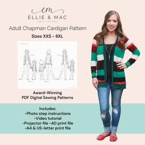 The Chapman Cardigan Pattern - PDF Sewing Pattern - Sizes XXS - 6XL - Two Length Styles - Ellie and Mac - Instant Download Digital Pattern