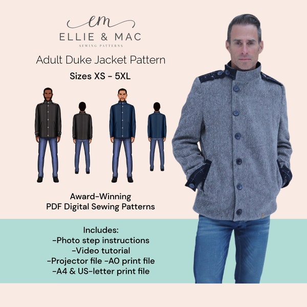 Patron de veste caban tissé - Patron de couture PDF (coupe droite) - Tailles XS à 5XL - Couture pour débutants - Patron de veste facile