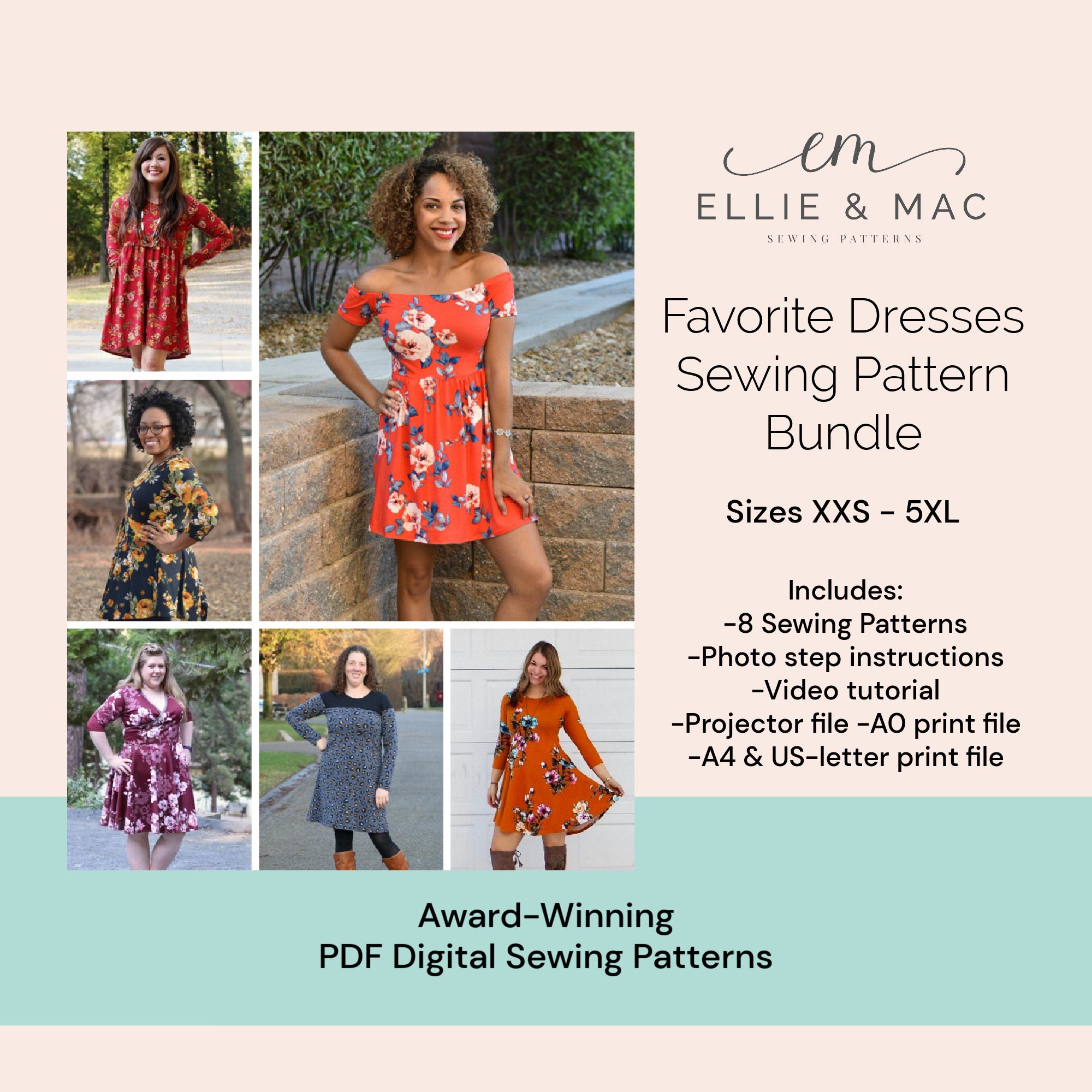 Dress Sewing Pattern Sewing Pattern Bundle PDF Sewing Patterns Easy Beginner  Sewing Patterns Sizes XXS 5XL Patterns 