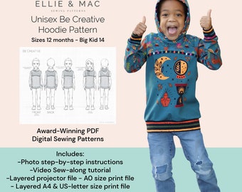 Be Creative Hoodie Sewing Pattern: Kids & Toddler Sizes (PDF Pattern)