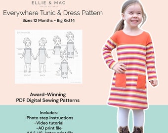 Kids Knit Tee Dress Sewing Pattern: Beginner Friendly (PDF Pattern)