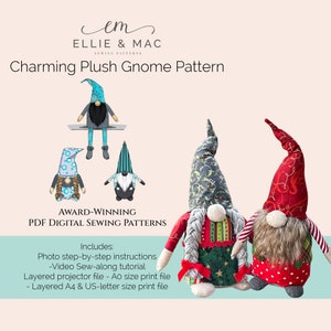 May include: Award-winning PDF sewing pattern for a charming plush gnome. Includes photo step-by-step instructions, a video sew-along tutorial, and layered projector files in A0, A4, and US-letter sizes.