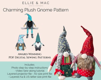 May include: Award-winning PDF sewing pattern for a charming plush gnome. Includes photo step-by-step instructions, a video sew-along tutorial, and layered projector files in A0, A4, and US-letter sizes.