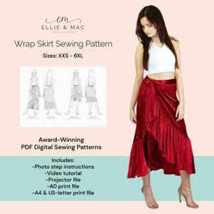 Wrap Skirt Sewing Pattern: Ruffle Hem, Sizes XXS-5XL (Digital PDF)