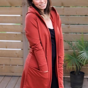 Cozy Hooded Cardigan Sewing Pattern: Hi-Low Hem, Pockets (XXS-7XL) (PDF Pattern)