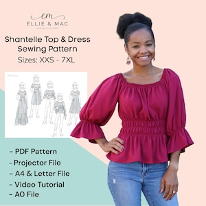Shirred Woven Top & Dress Sewing Pattern: Inclusive Sizing, Multiple Lengths (PDF Download, XXS-7XL)