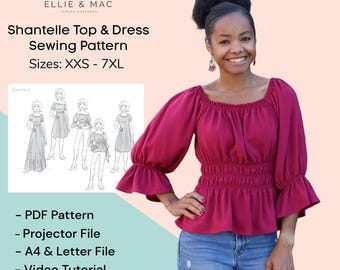 Shirred Woven Top & Dress Sewing Pattern: Inclusive Sizing, Multiple Lengths (PDF Download, XXS-7XL)