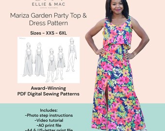 Mariza Garden Party Top & Dress Sewing Pattern: XXS-6XL (PDF Pattern)