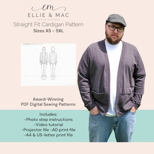 Chapman cardigan pattern - PDF sewing pattern (Straight Fit) - Sizes XS - 5XL - Beginner sewing - Easy Sewing Pattern