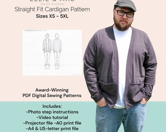 Chapman cardigan pattern - PDF sewing pattern (Straight Fit) - Sizes XS - 5XL - Beginner sewing - Easy Sewing Pattern