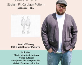 Padrão de costura para cardigan Chapman: projeto fácil para iniciantes (tamanhos XS-5XL) (padrão em PDF)