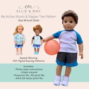 18 Inch Doll Sporty Clothing Sewing Pattern: Shorts & Raglan Tee (PDF Pattern)