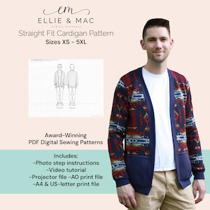 Chapman Cardigan Sewing Pattern: Straight Fit, Sizes XS-5XL (PDF Pattern)