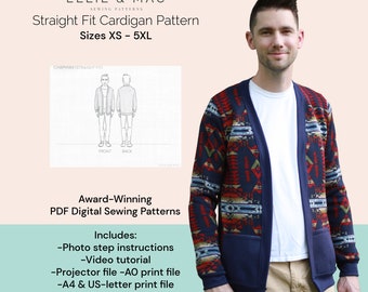 Padrão de costura para cardigan Chapman: corte reto, tamanhos XS-5XL (padrão em PDF)