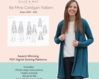 Schnittmuster Cardigan: Hi-Low Mieder, Drei Längen (XXS-6XL) (PDF Schnittmuster)