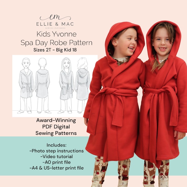 Easy robe sewing pattern | Projector Pattern | Sizes 2T - Teen 18 | PDF sewing pattern | Ellie and Mac | Craft project | Gift Sewing Pattern