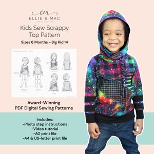 Kids Scrappy Top & Hoodie Sewing Pattern: Sizes 6 Months - 14 (PDF Pattern)