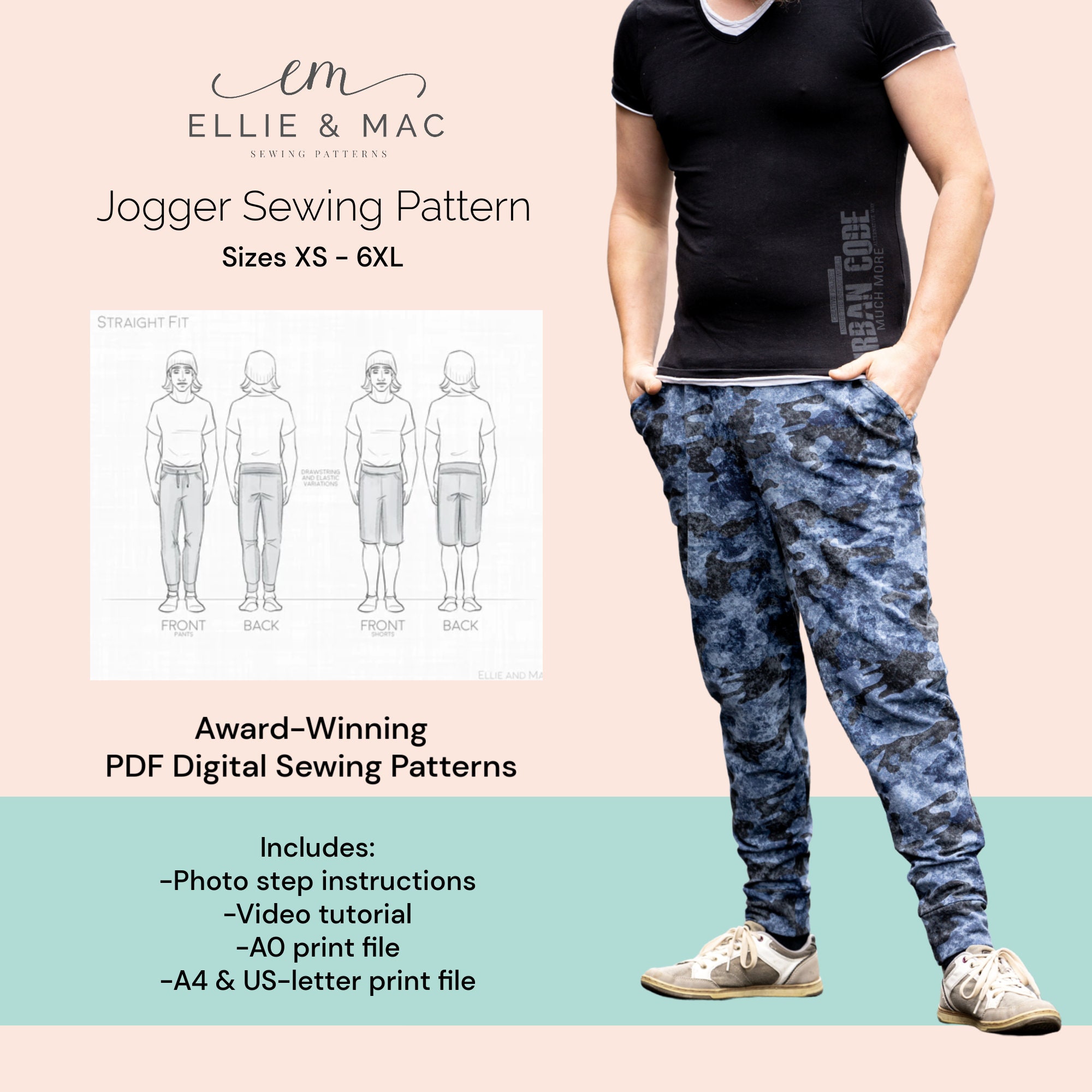 Straight Fit Jogger Sewing Pattern XS-6XL (PDF Pattern) - Etsy