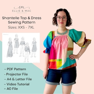 Shantelle Shirred Top and Dress Sewing Pattern – PDF Download | Woven Fabric | Multiple Lengths & Sleeves | XXS–7XL | Beginner Friendly Sew