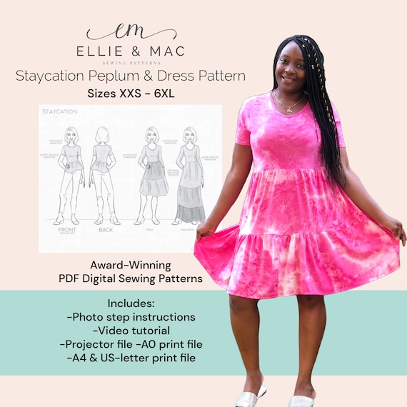 open lace back dress Staycation Tiered Peplum & Dress Sewing Pattern Bundle (Kids and Adult)