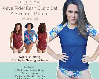 Wave Rider Rash Guard & Badeanzug Schnittmuster: Raglan-Ärmel (PDF-Muster)