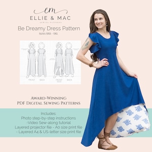 Maxi Dress Sewing Pattern: Hi-Low Flounce, XXS-5XL (Digital PDF)