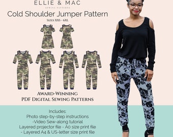 Puede incluir: Un patrón de costura digital para un jersey de hombros descubiertos. El patrón incluye instrucciones fotográficas paso a paso, un tutorial de costura en video y archivos de proyector en capas en tamaños A0, A4 y US-letter. El patrón está disponible en tallas XXS-6XL.